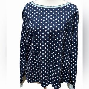 Navy Blue Heart Pattern Women's Pajama Top